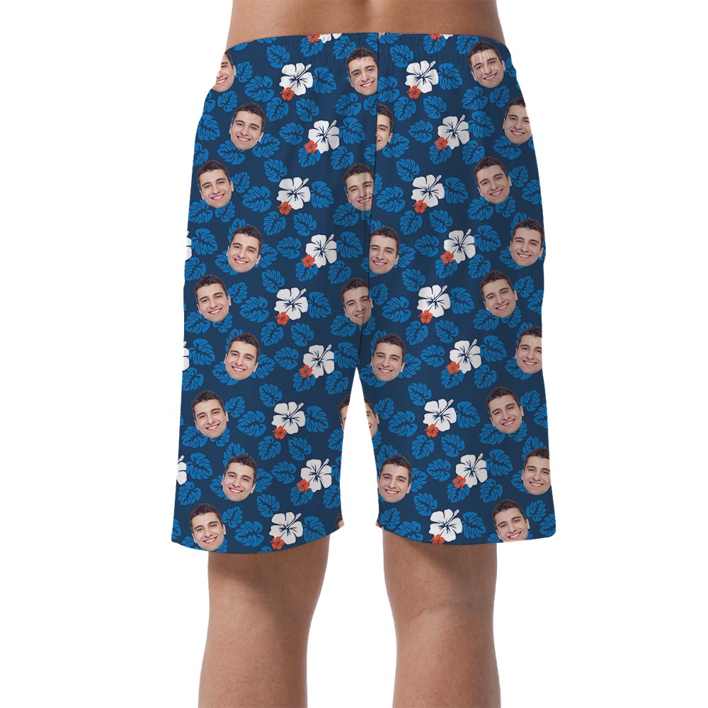 Custom Many Faces On Hawaiian Shorts Navy Hibiscus