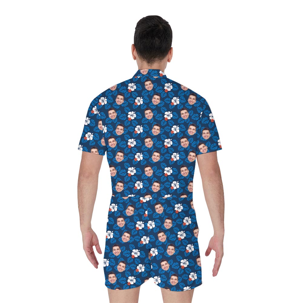 Personalized Hibiscus Men's Short Romper With Faces
