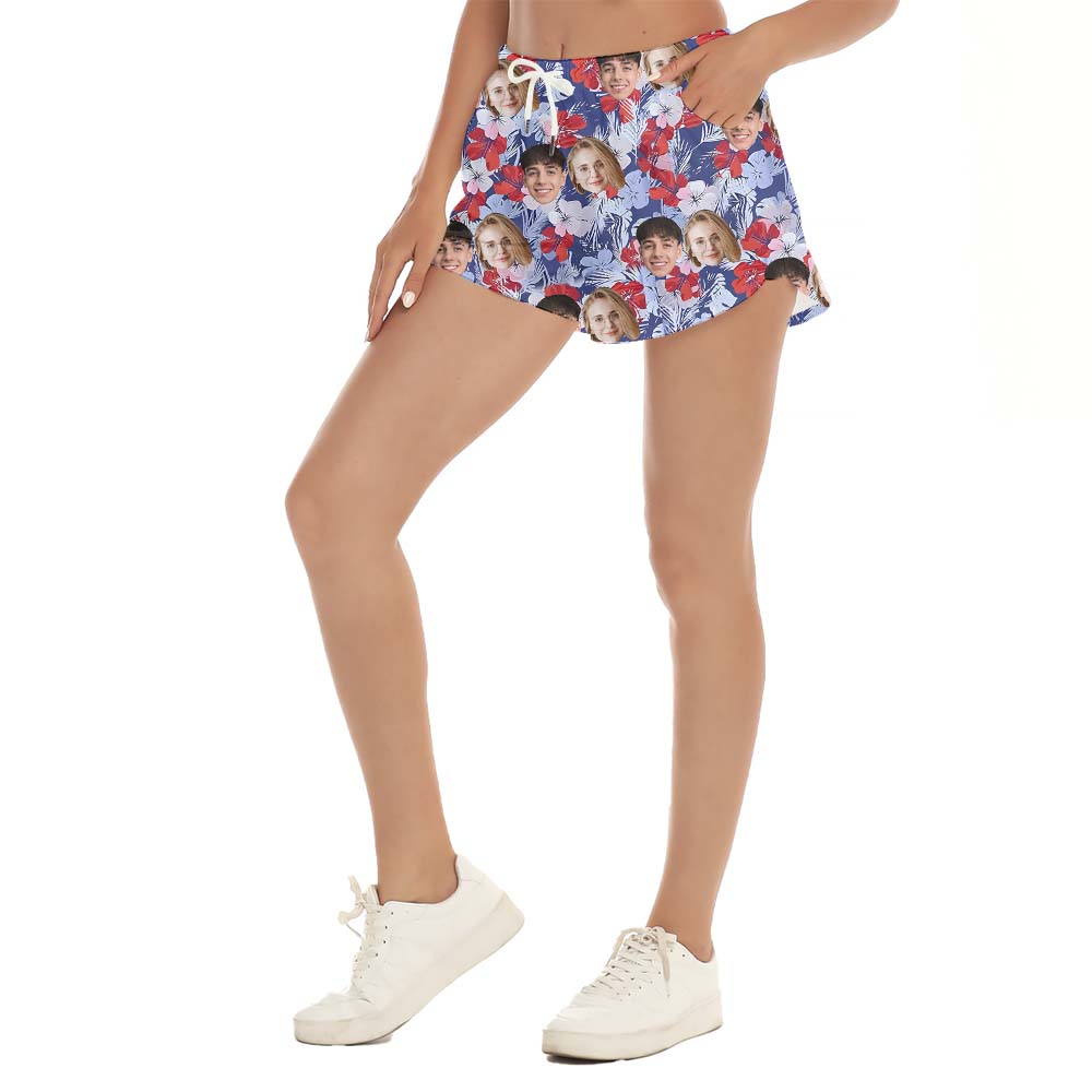 Custom Floral Women Beach Shorts With 2 Faces