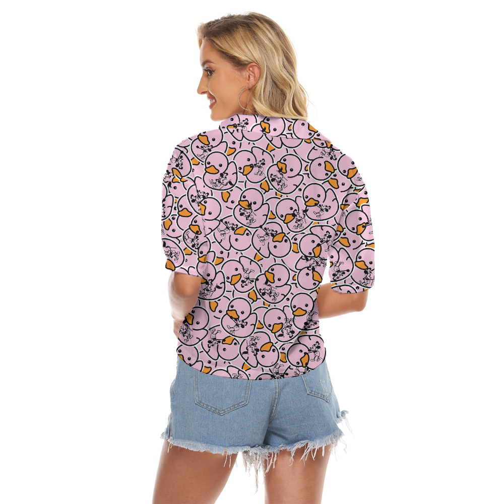 Mickey Steamboat Willie Pink Rubber Duck Hawaiian Women Cropped Shirt