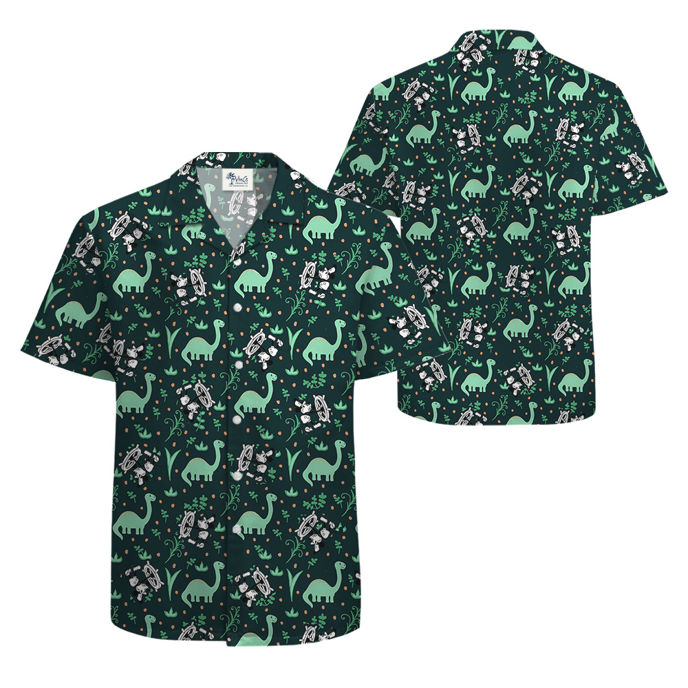 Mickey 1928 Edition Dinosaur Hawaiian Button Up Men Shirt