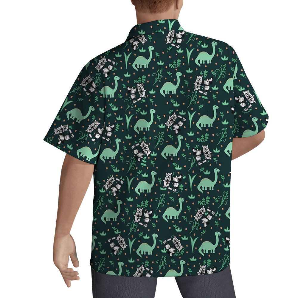 Mickey 1928 Edition Dinosaur Hawaiian Button Up Men Shirt