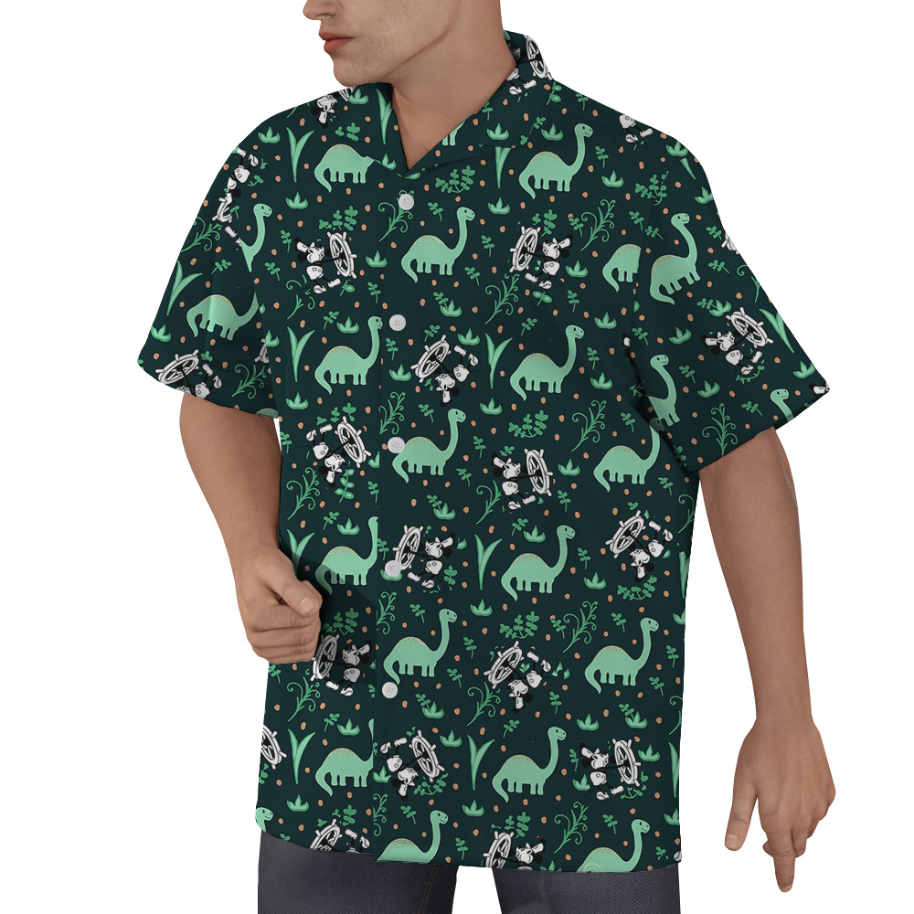 Mickey 1928 Edition Dinosaur Hawaiian Button Up Men Shirt