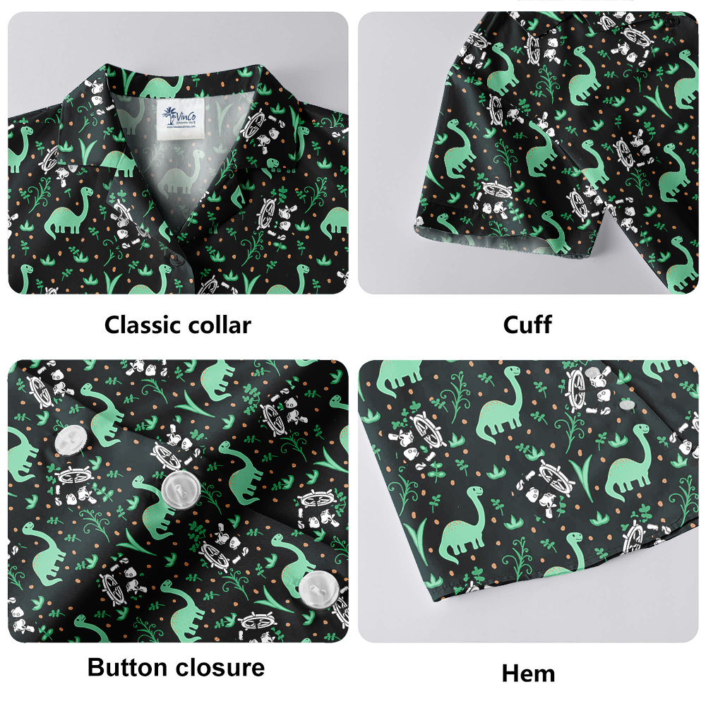 Mickey 1928 Edition Dinosaur Hawaiian Button Up Men Shirt