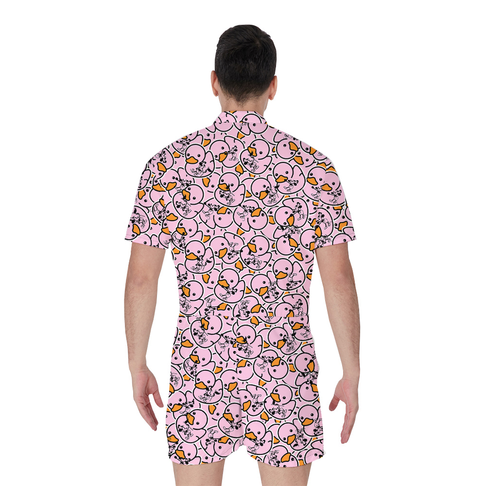 Mickey Steamboat Willie Pink Rubber Duck Hawaiian Men Romper