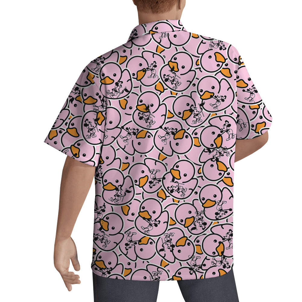 Mickey Steamboat Willie Pink Rubber Duck Hawaiian Men Shirt