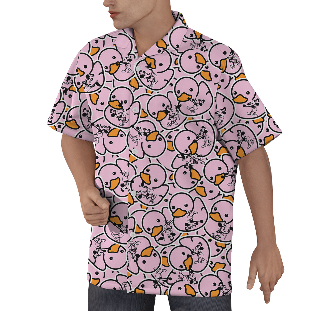 Mickey Steamboat Willie Pink Rubber Duck Hawaiian Men Shirt