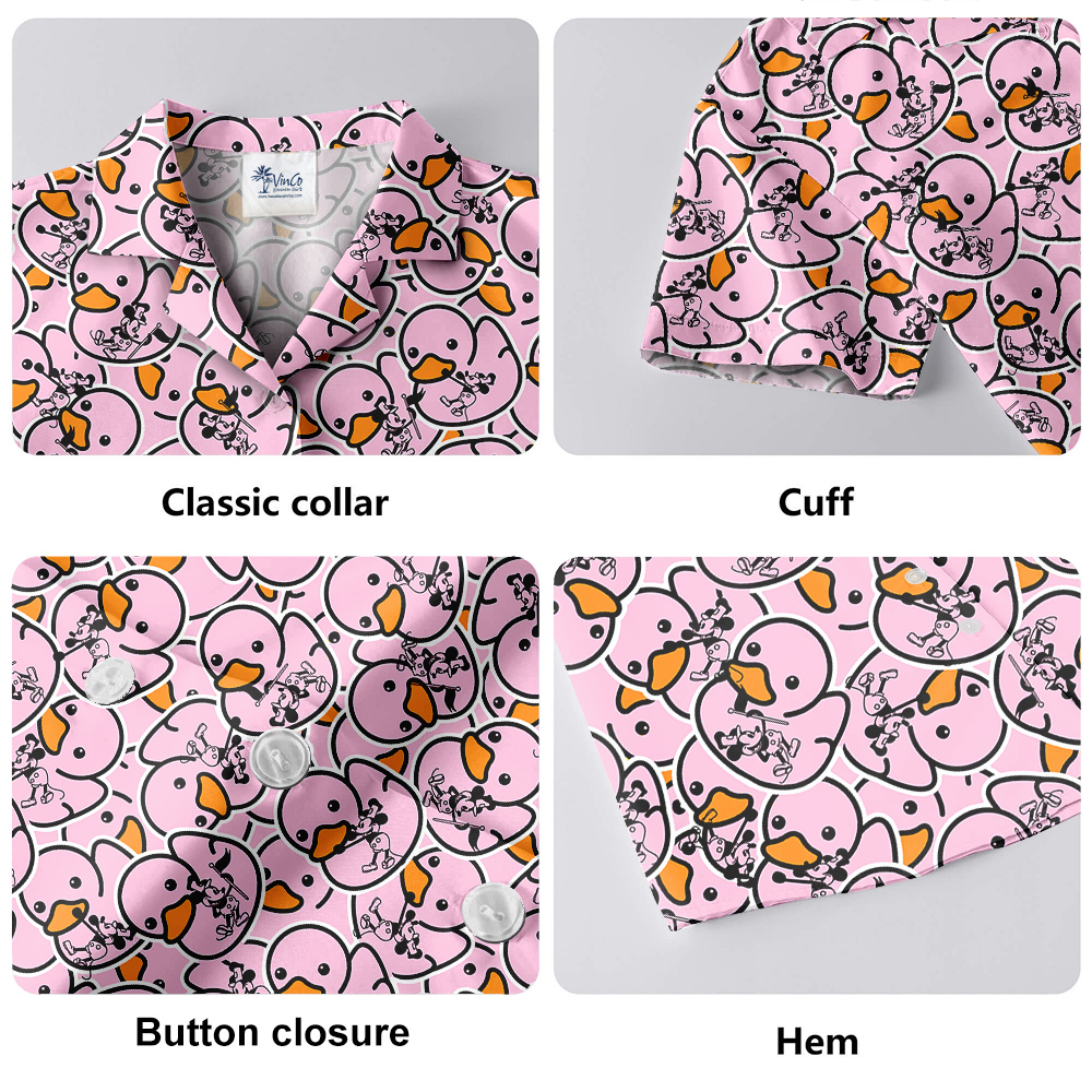 Mickey Steamboat Willie Pink Rubber Duck Hawaiian Men Shirt