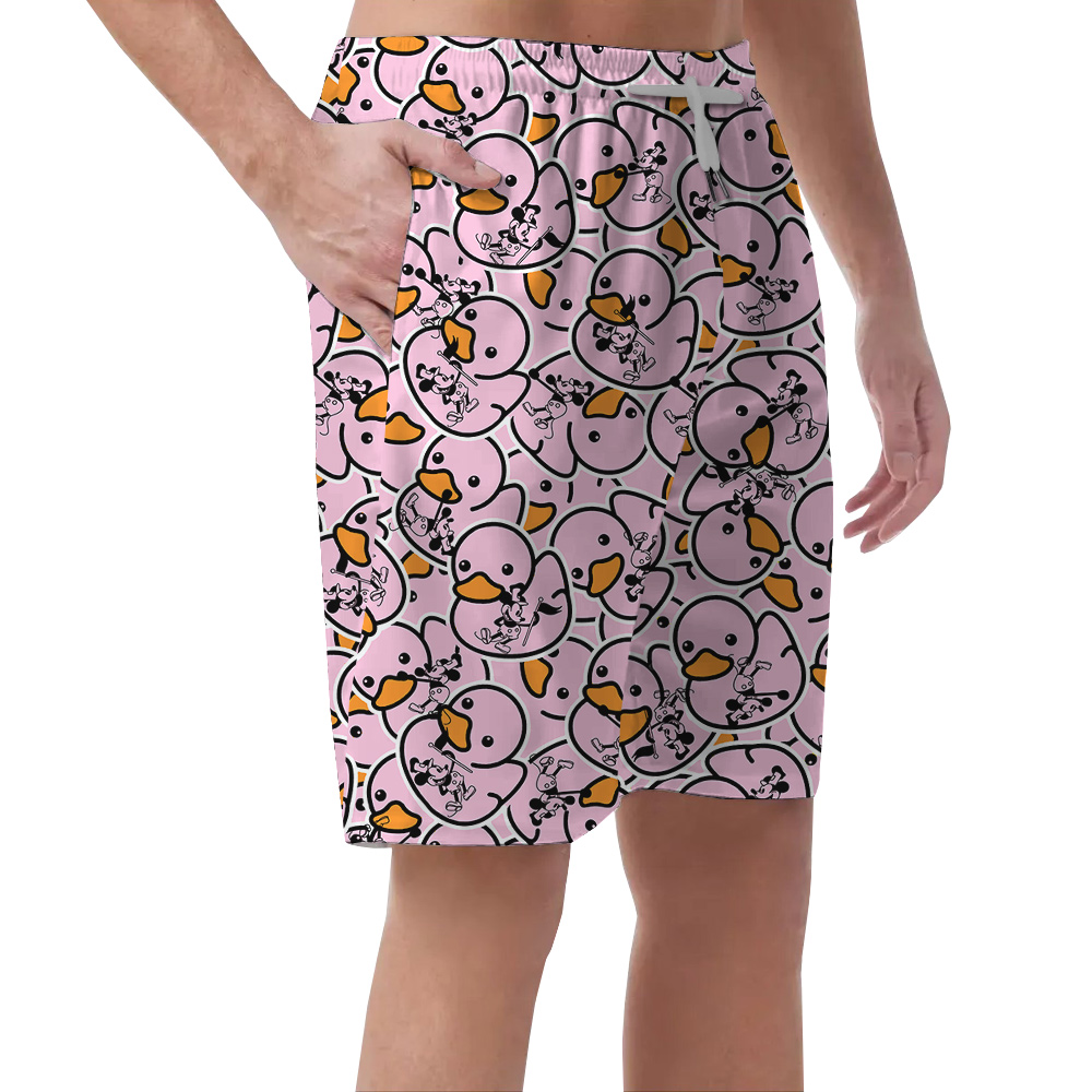 Mickey Steamboat Willie Pink Rubber Duck Hawaiian Men Short