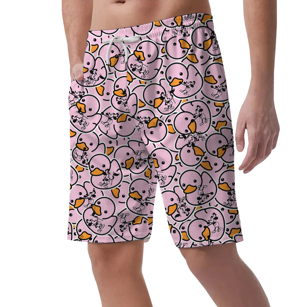 Mickey Steamboat Willie Pink Rubber Duck Hawaiian Men Short