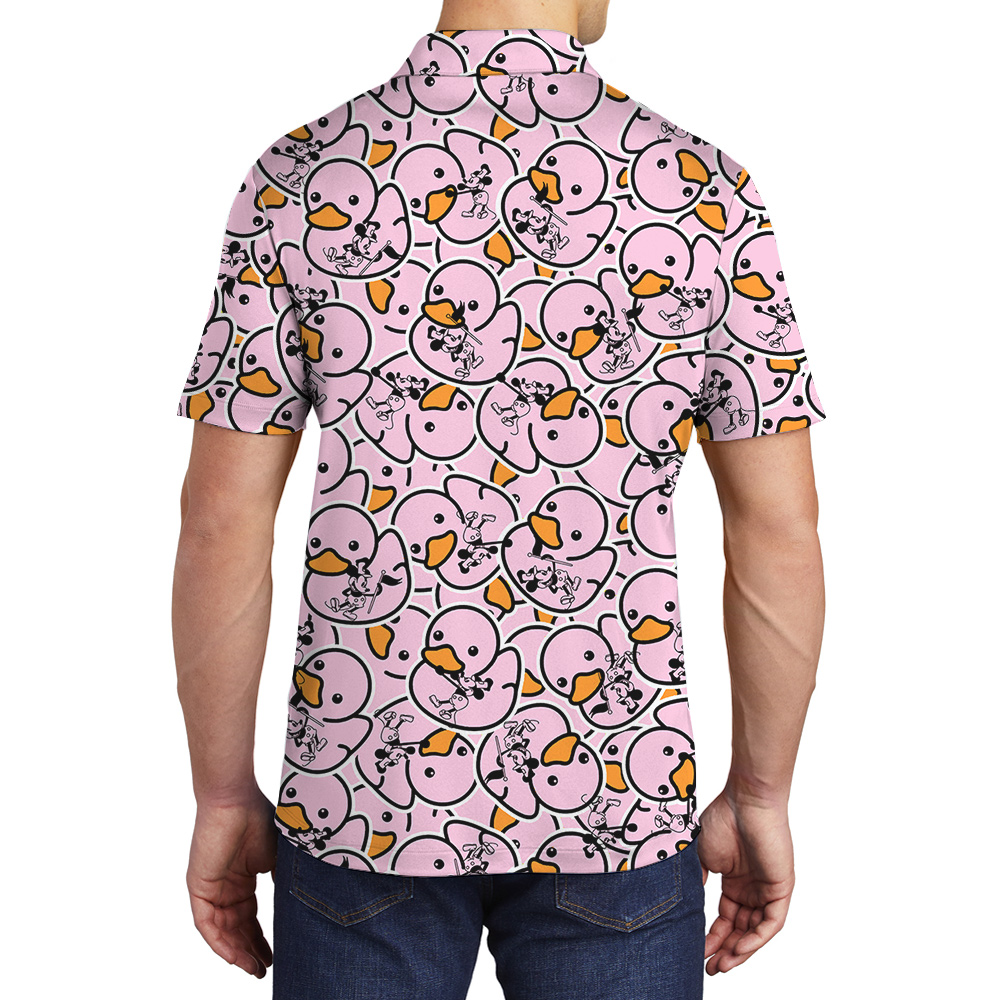 Mickey Steamboat Willie Pink Rubber Duck Hawaiian Men Polo Shirt