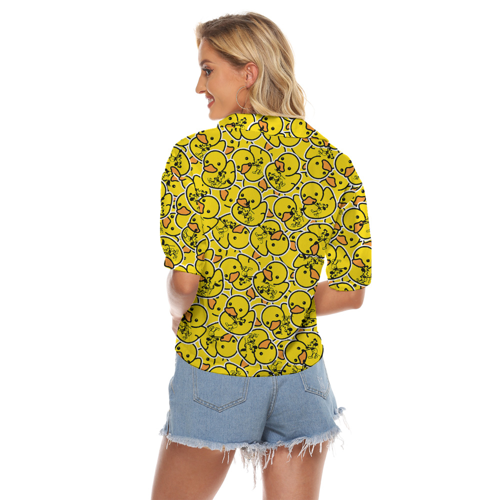 Mickey Mouse 1928 with Yellow Rubber Duck Aloha Women Cropped Shirt