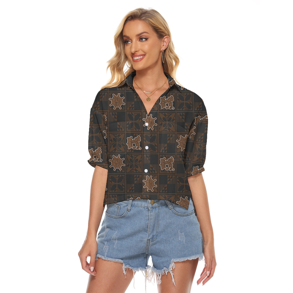 Vintage Brown Mickey Mouse 1928 Version Hawaiian Women Cropped Shirt - variant image 1