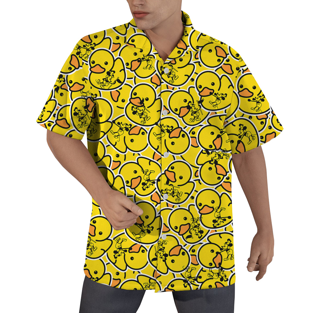 Mickey Mouse 1928 with Yellow Rubber Duck Hawaiian Men Shirt - variant image 1