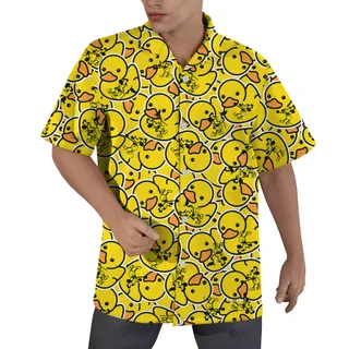 Mickey Mouse 1928 with Yellow Rubber Duck Hawaiian Men Shirt