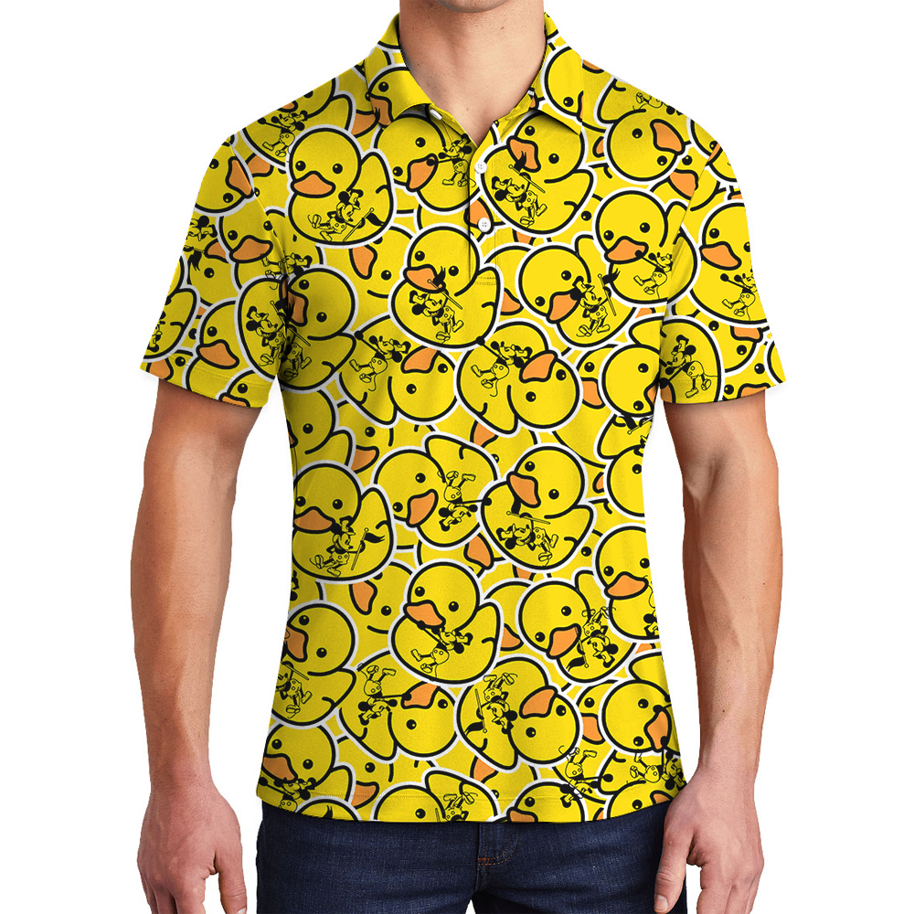 Mickey Mouse 1928 with Yellow Rubber Duck Hawaiian Men Polo Shirt - variant image 1
