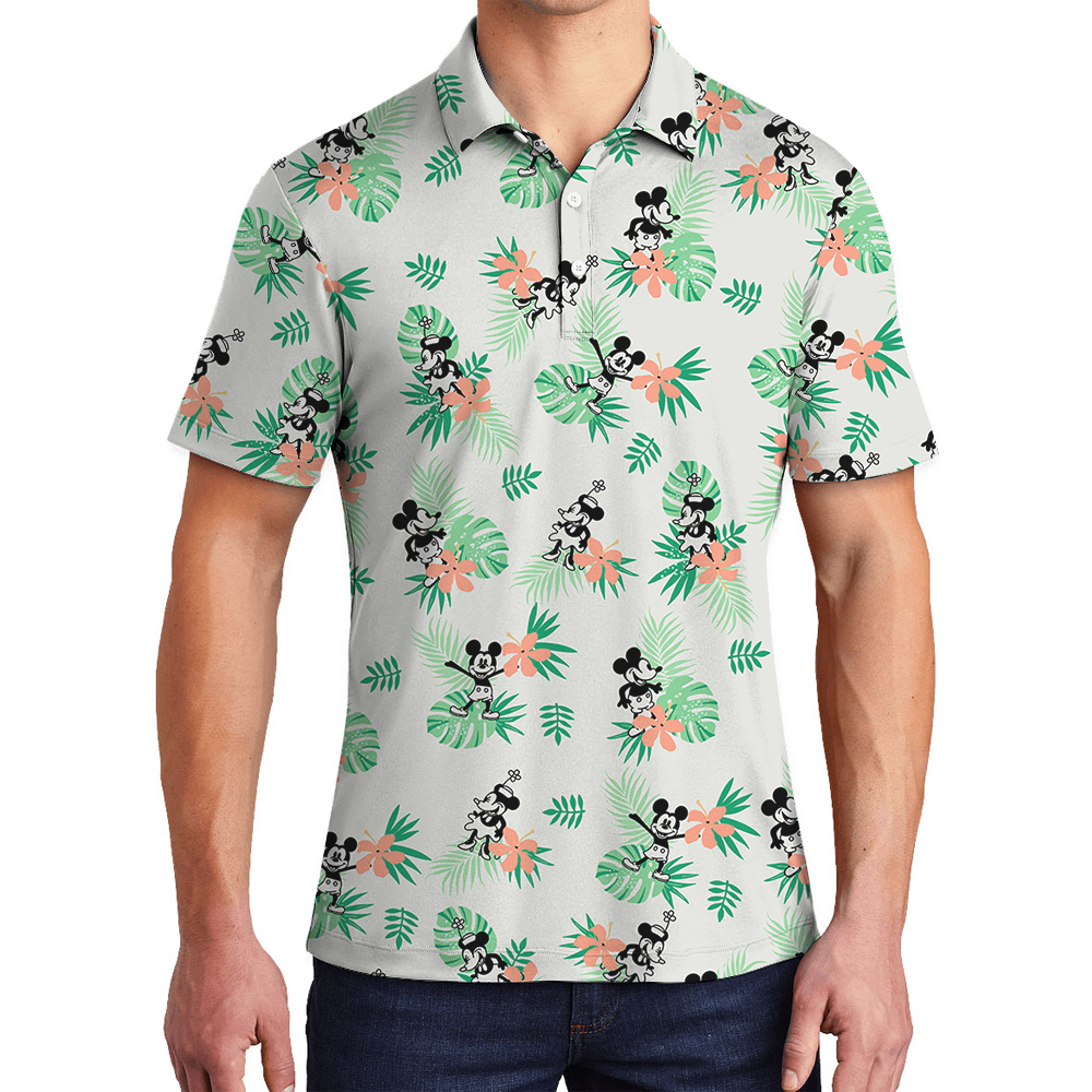 Simple Green Mickey Steamboat Willie 1928 Hawaiian Polo Shirt for Men - variant image 1
