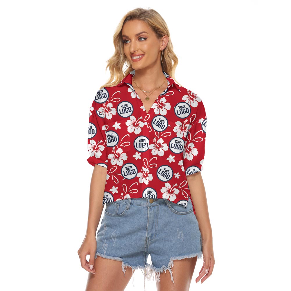 Women's Crop Top Hawaii Shirt With Hibiscus And Custom Photo - variant image 1