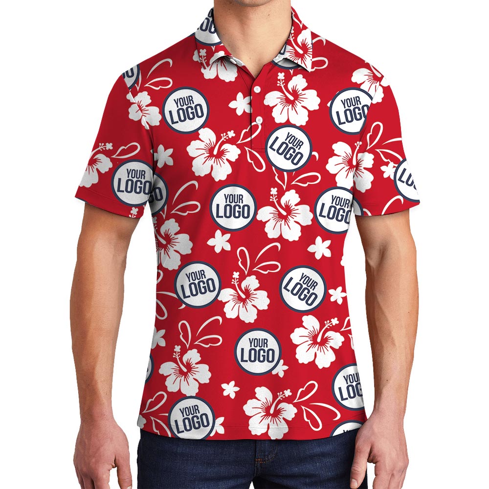 Personalized Men's Polo Hibiscus Hawaiian With Logo - variant image 1