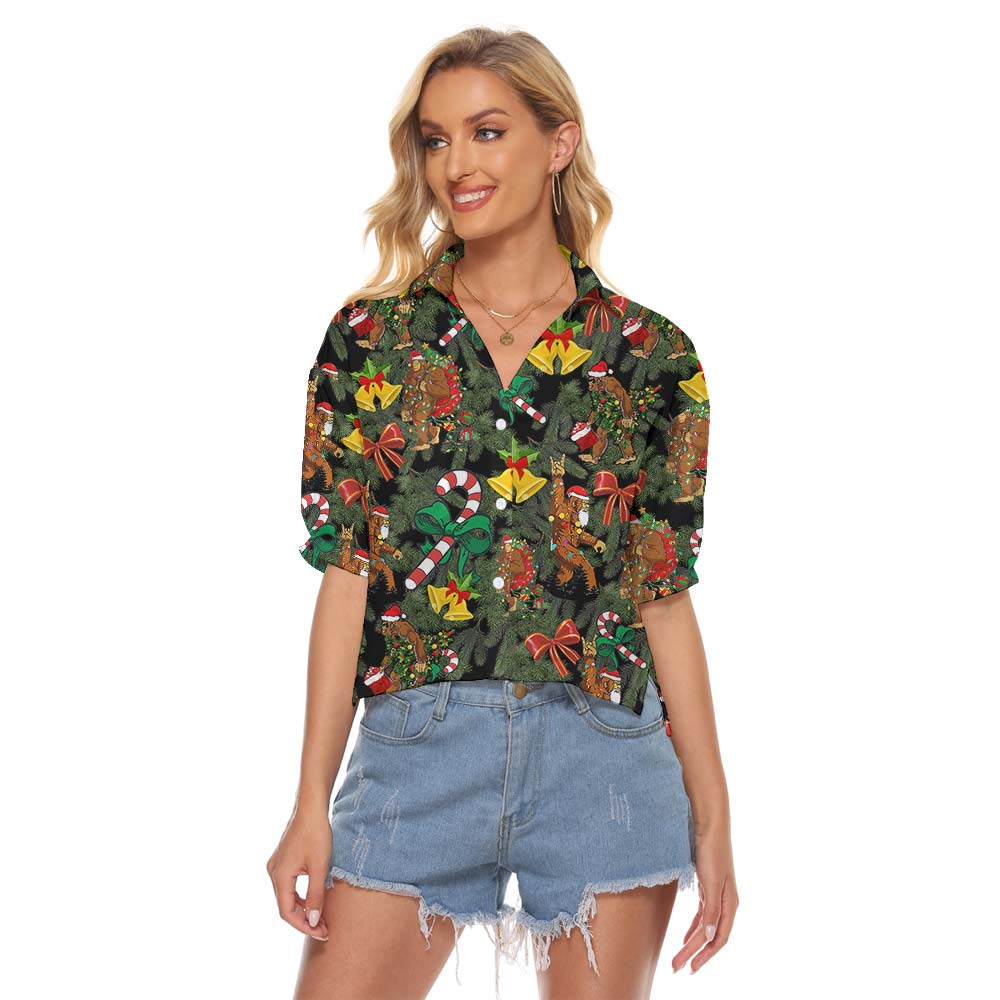 Bigfoot In Christmas Aloha Women's Cropped Shirt - variant image 1