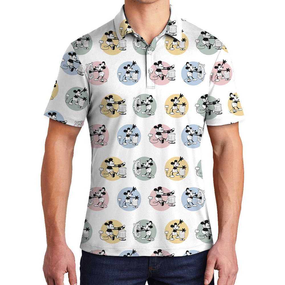 Cute Mickey Steamboat Willie Movie Men's Hawaiian Polo Shirt - variant image 1