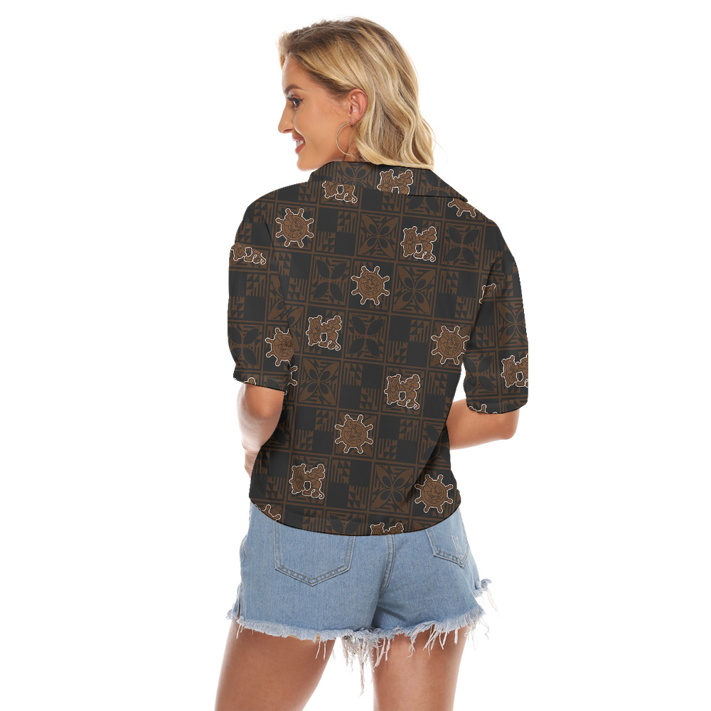 Vintage Brown Mickey Mouse 1928 Version Hawaiian Women Cropped Shirt