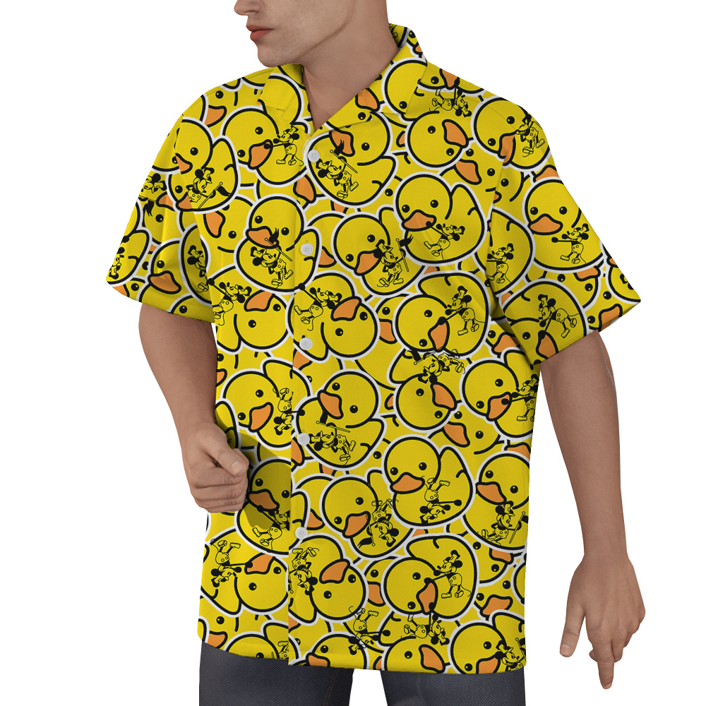 Mickey Mouse 1928 with Yellow Rubber Duck Hawaiian Men Shirt