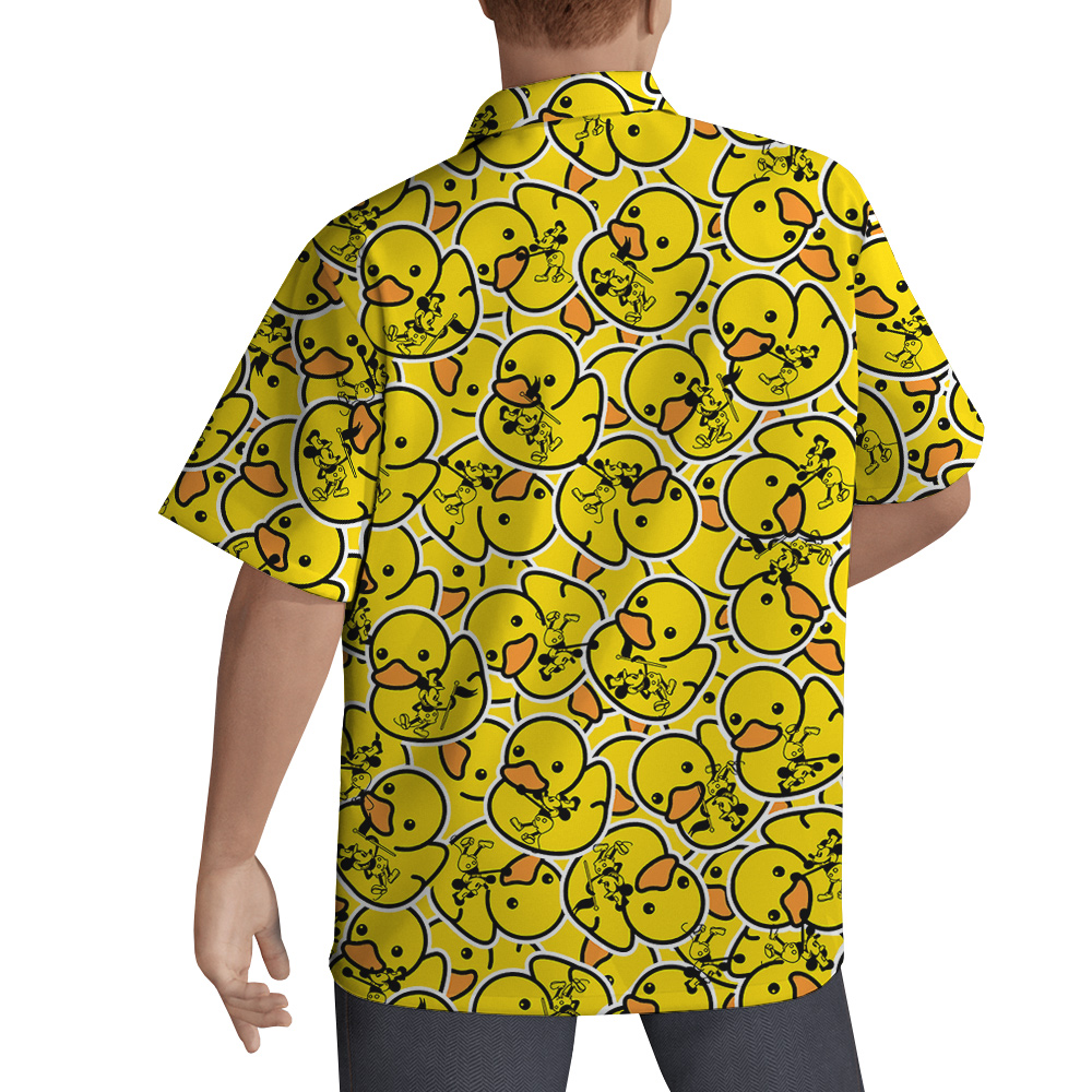 Mickey Mouse 1928 with Yellow Rubber Duck Hawaiian Men Shirt