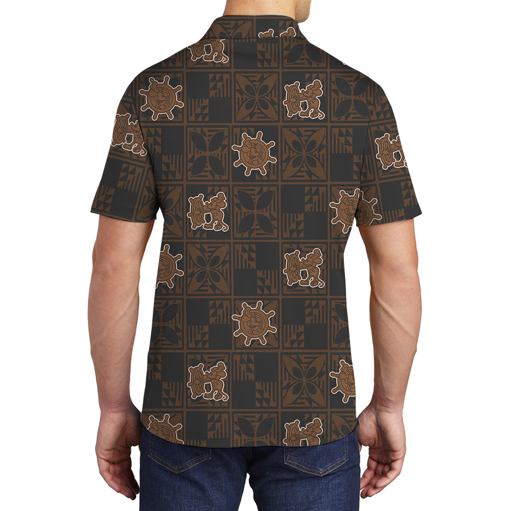 Vintage Brown Mickey Mouse 1928 Version Hawaiian Men Polo Shirt