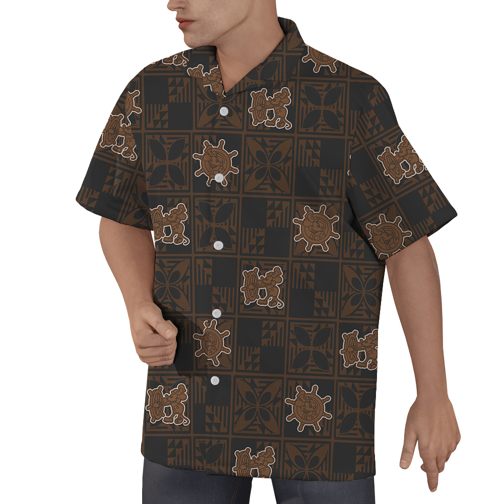 Vintage Brown Mickey Mouse 1928 Version Hawaiian Men Shirt