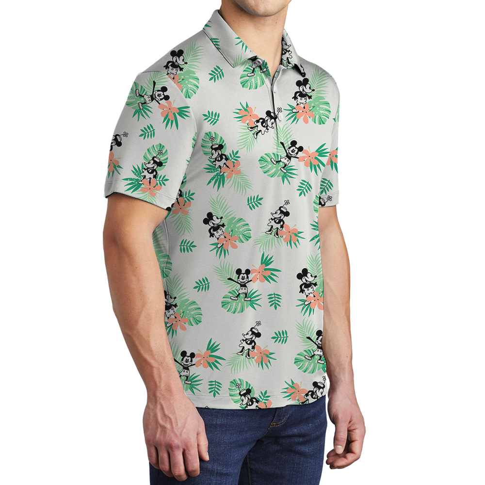 Simple Green Mickey Steamboat Willie 1928 Hawaiian Polo Shirt for Men