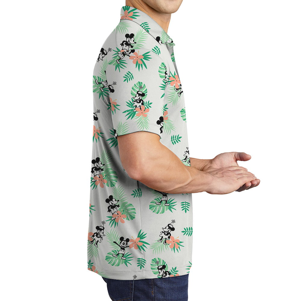 Simple Green Mickey Steamboat Willie 1928 Hawaiian Polo Shirt for Men