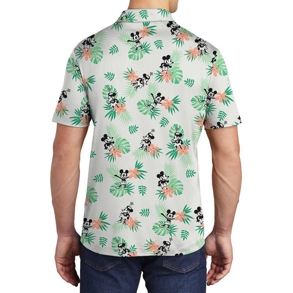 Simple Green Mickey Steamboat Willie 1928 Hawaiian Polo Shirt for Men