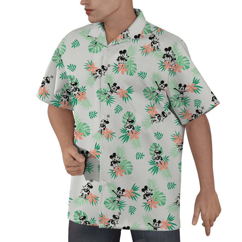 Simple Green Mickey Steamboat Willie 1928 Hawaiian Shirt for Men