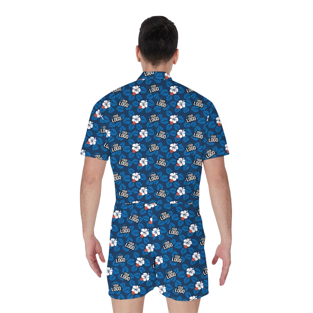 Unique Custom Logo Male Tropical Romper Navy