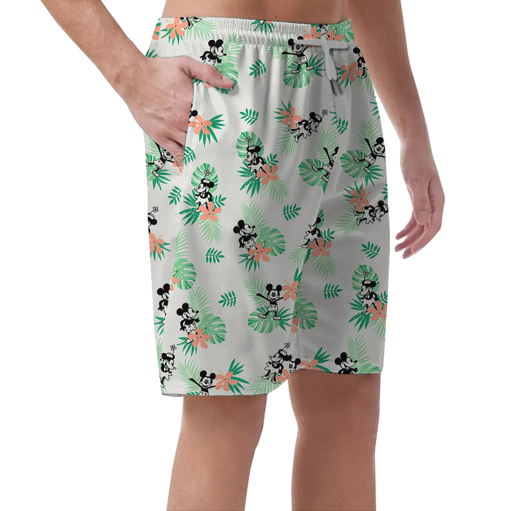 Simple Green Mickey Steamboat Willie 1928 Hawaiian Men Short