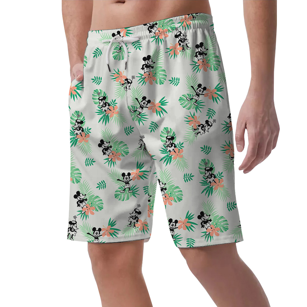 Simple Green Mickey Steamboat Willie 1928 Hawaiian Men Short