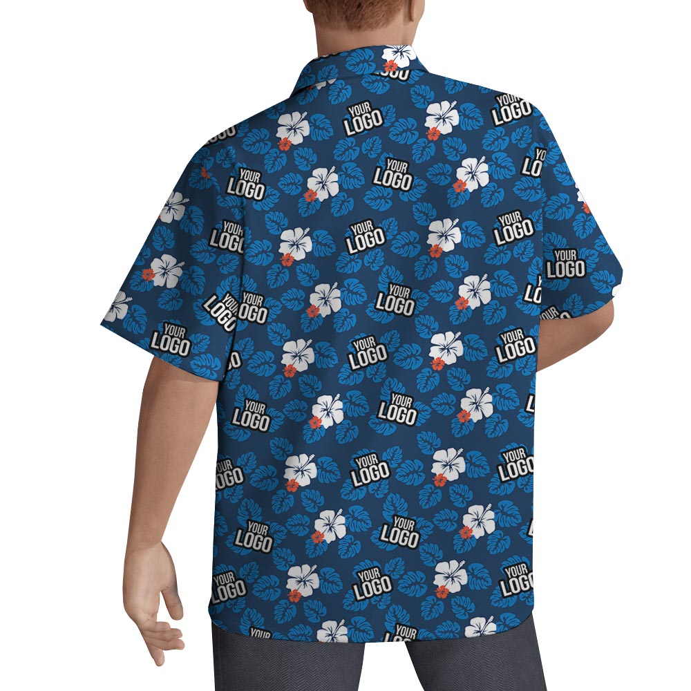 Hibiscus Navy Hawaiian Shirt With Company Logo