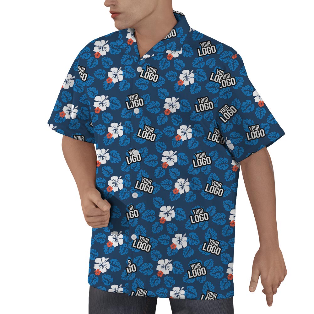 Hibiscus Navy Hawaiian Shirt With Company Logo