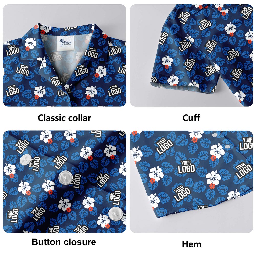 Hibiscus Navy Hawaiian Shirt With Company Logo