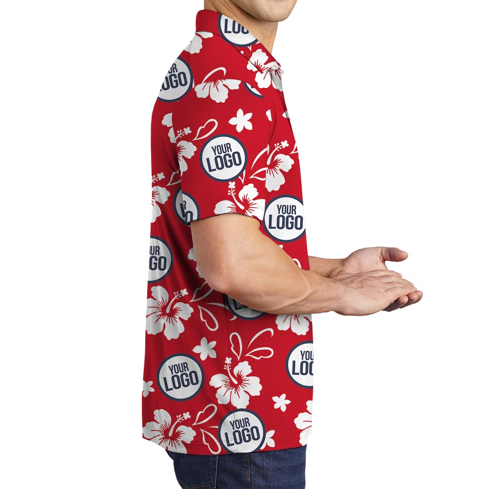 Personalized Men's Polo Hibiscus Hawaiian With Logo