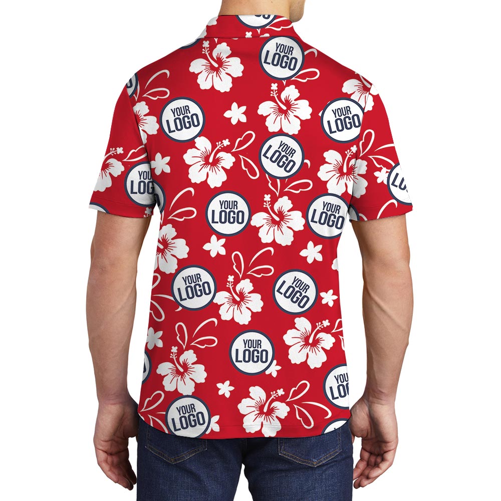 Personalized Men's Polo Hibiscus Hawaiian With Logo