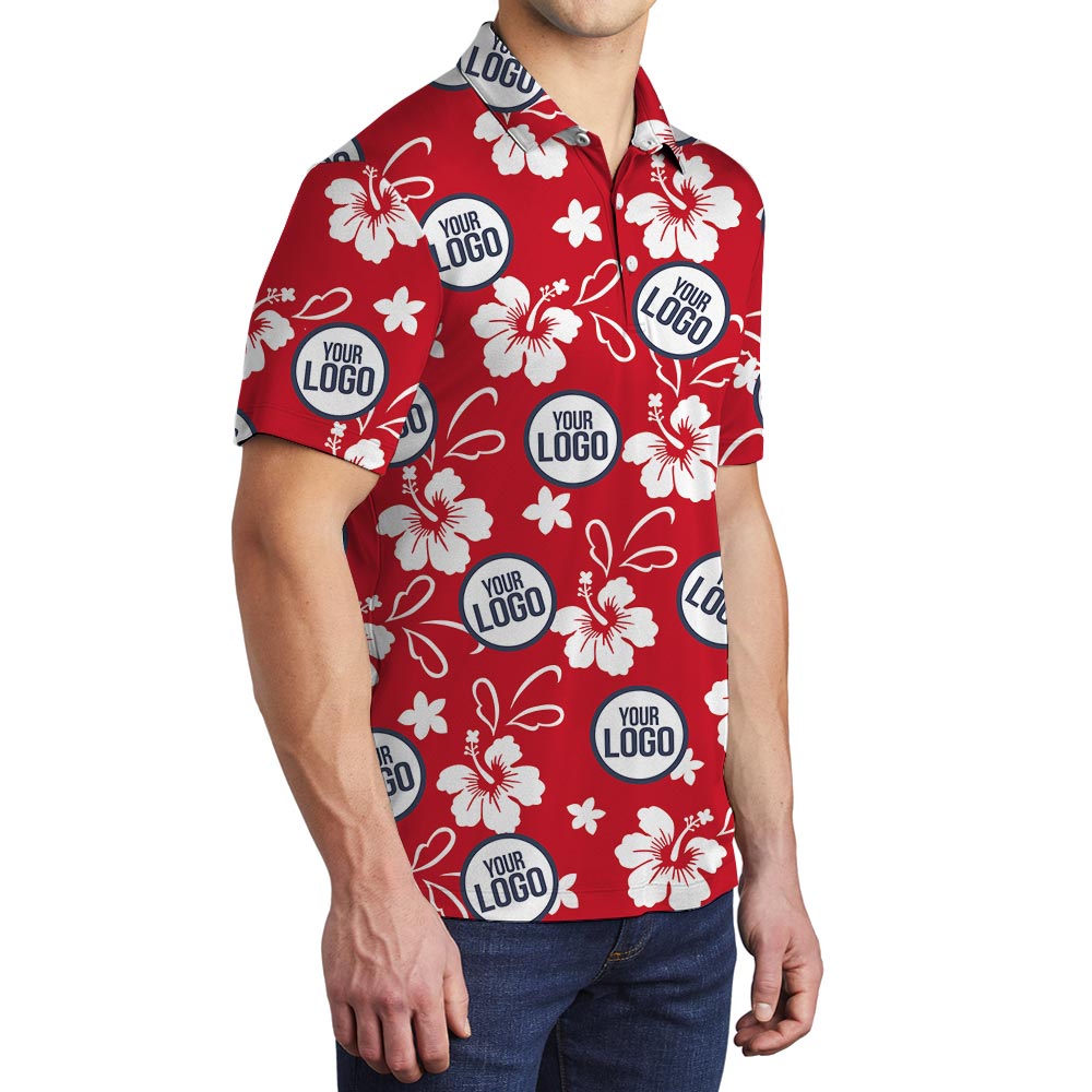 Personalized Men's Polo Hibiscus Hawaiian With Logo