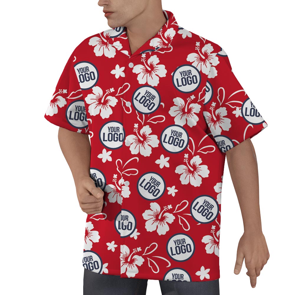 Hibiscus Red Custom Hawaiian Shirts With Company Logo