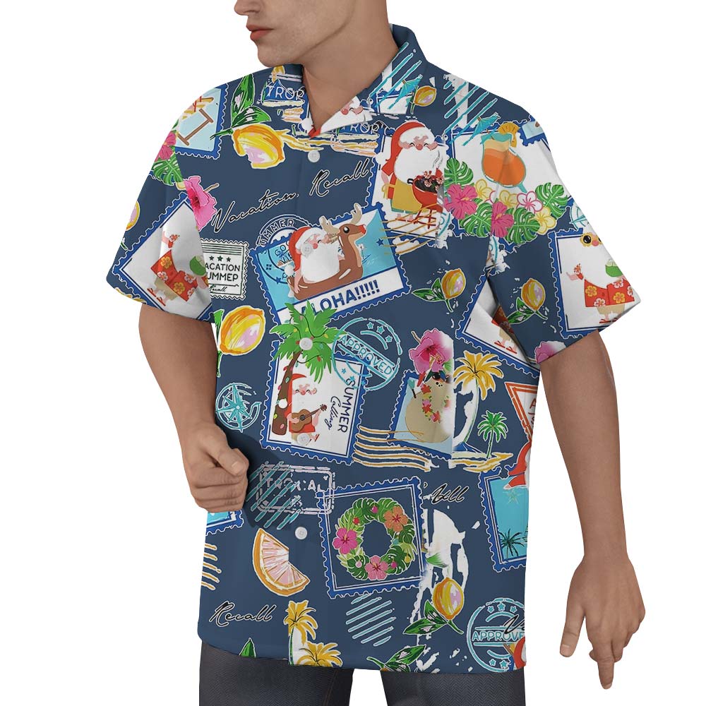 Navy Summer Vibes In Hawaiian Shirt For Men