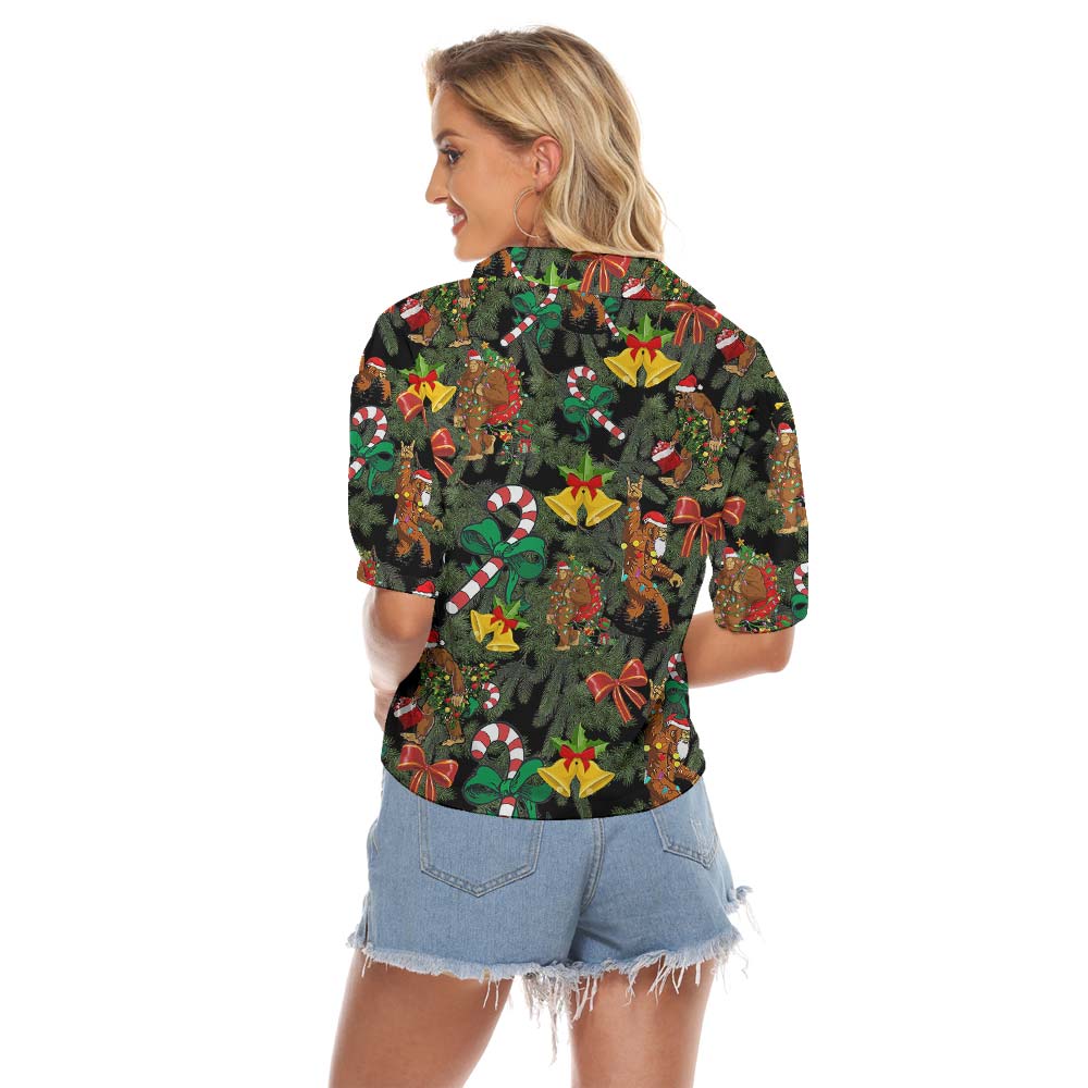 Bigfoot In Christmas Aloha Women's Cropped Shirt