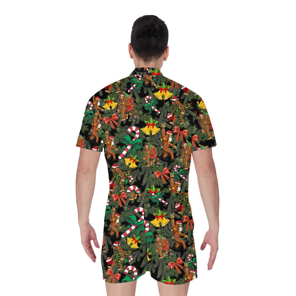 Tropical Men's Romper With Christmas Bigfoot