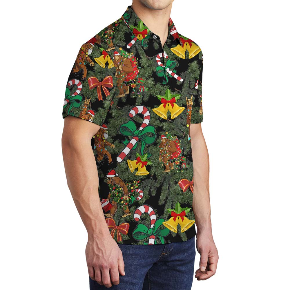 Xmas Men's Polo With Bigfoot And Icon