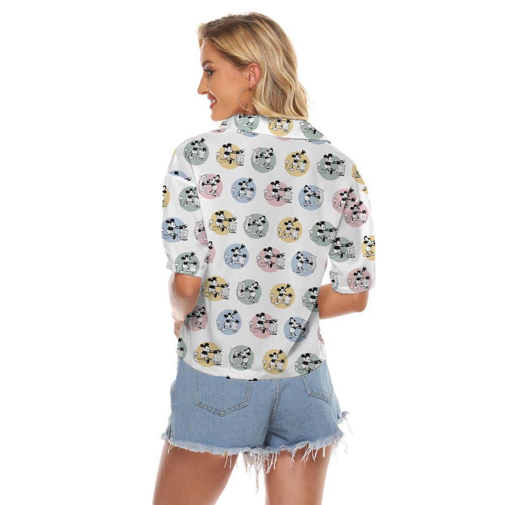 Cute Mickey Steamboat Willie Women's Hawaiian Cropped Shirt