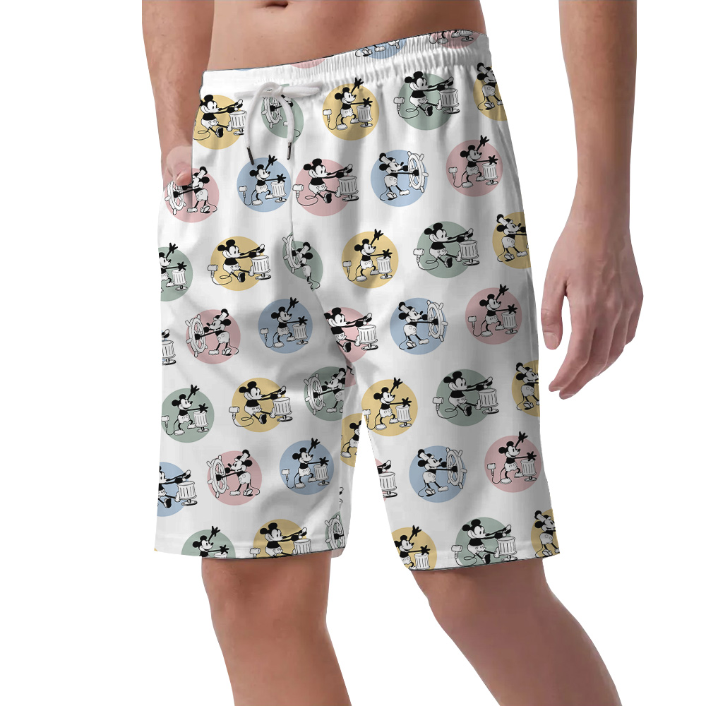 Steamboat Willie Mickey Mouse Men's Hawaiian Beach Shorts